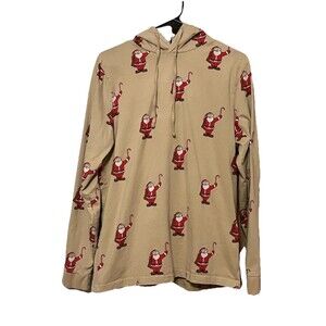 Denim & Flower Ricky Singh Santa Claus Candy Cane Beige Hoodie Shirt Men’s Large